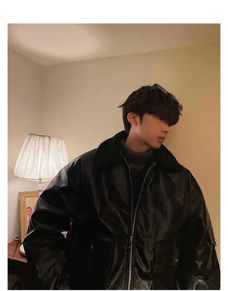 Collar boa leather jacket OR3867 - ORUN
