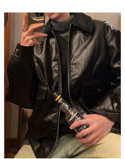 Collar boa leather jacket OR3867 - ORUN