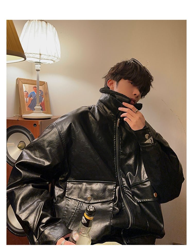 Collar boa leather jacket OR3867 - ORUN