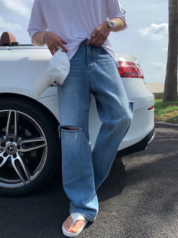 Damaged wide denim pants OR2974