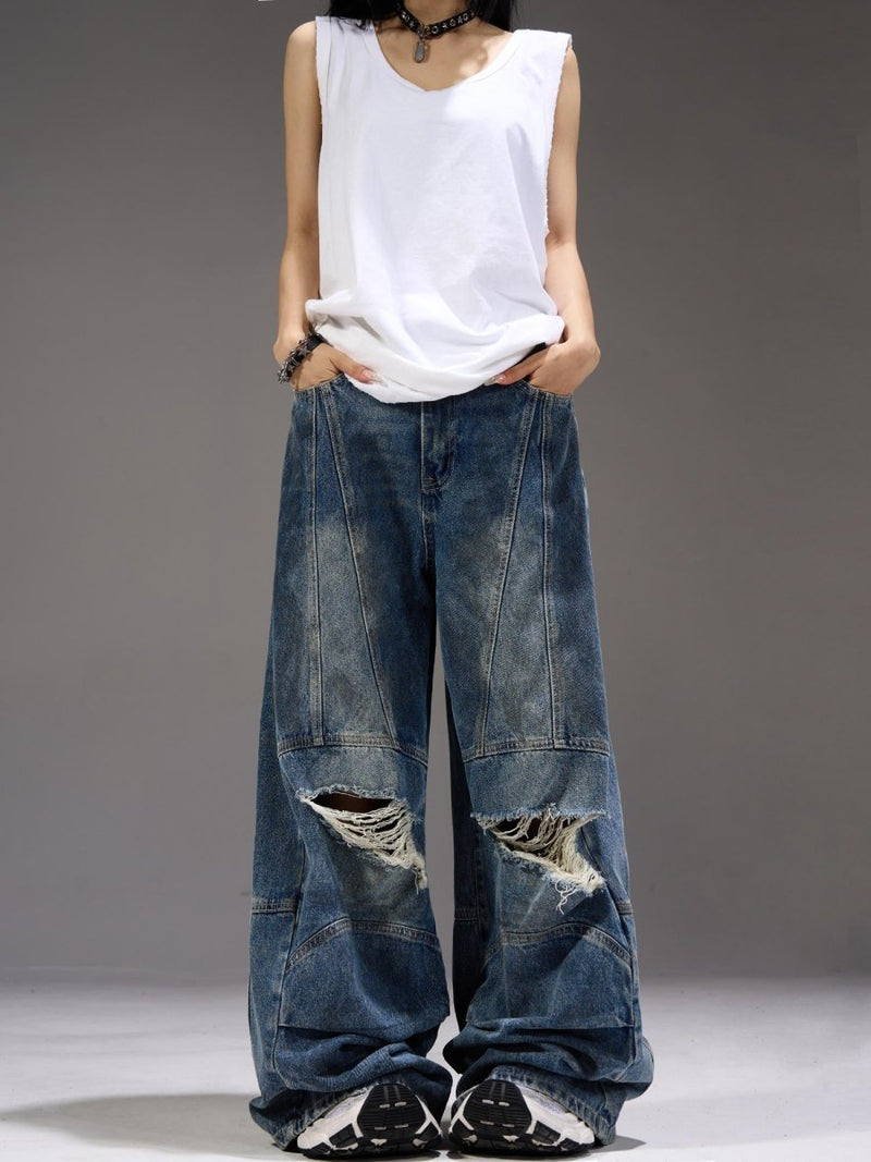 Damaged wide denim pants OR3283 - ORUN