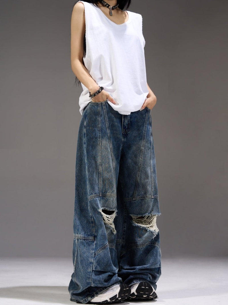 Damaged wide denim pants OR3283 - ORUN