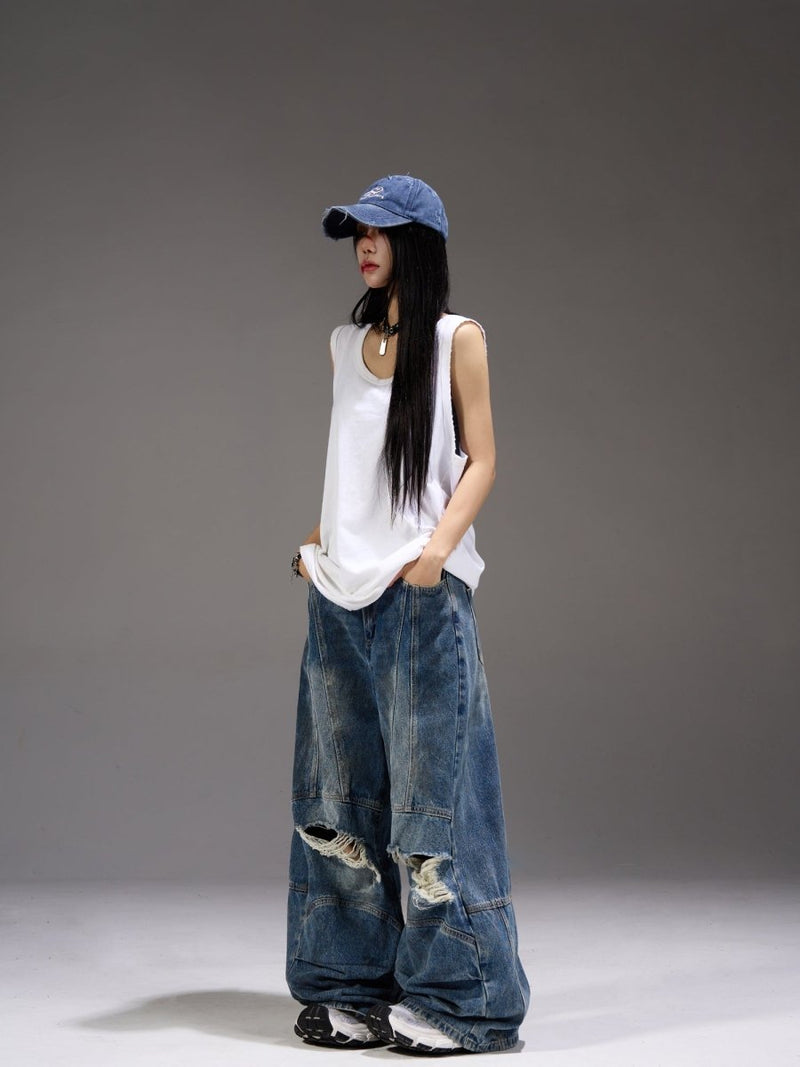 Damaged wide denim pants OR3283 - ORUN