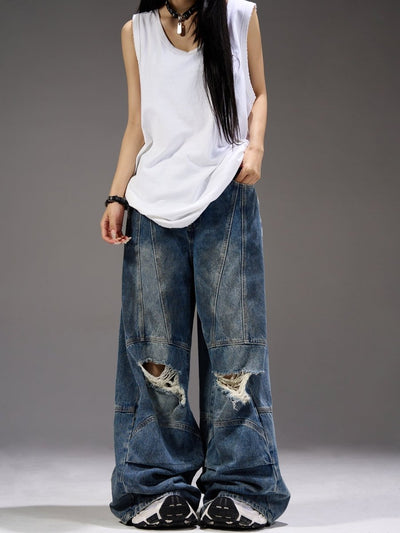Damaged wide denim pants OR3283 - ORUN