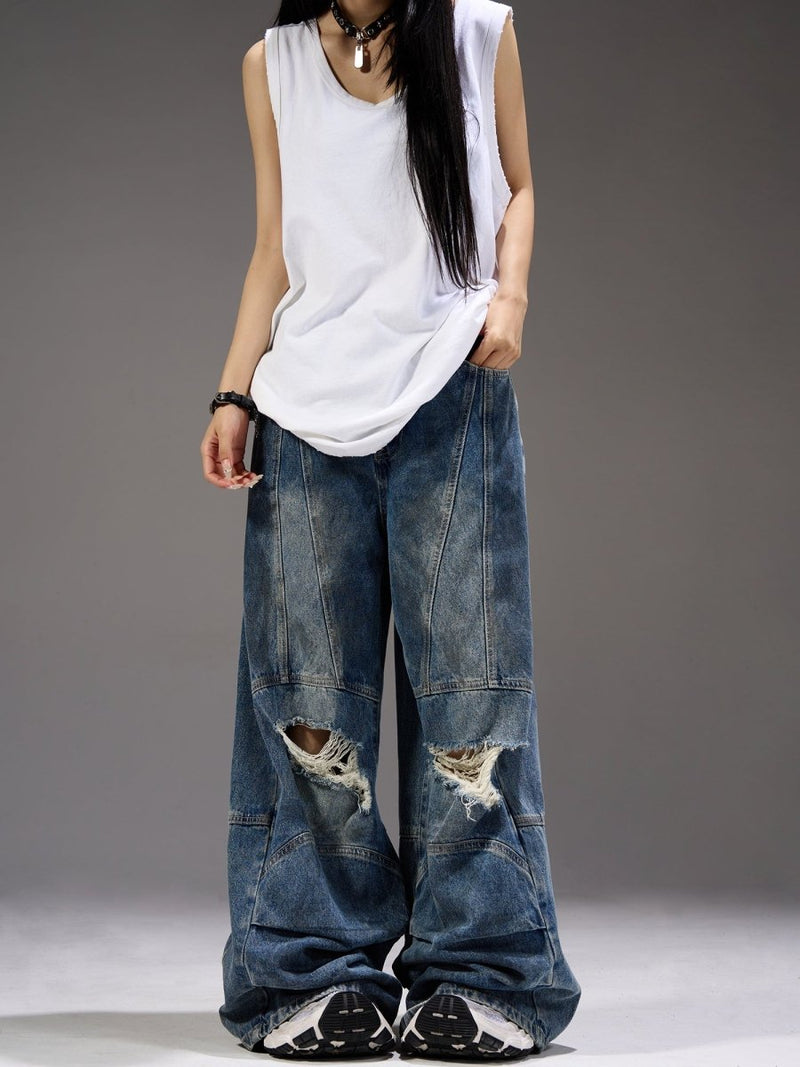 Damaged wide denim pants OR3283 - ORUN