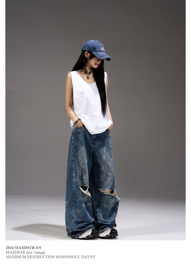 Damaged wide denim pants OR3283 - ORUN