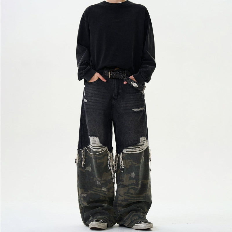 Damaged Wide Denim Pants OR4601 - 韓国メンズファッション通販 - ORUN - 