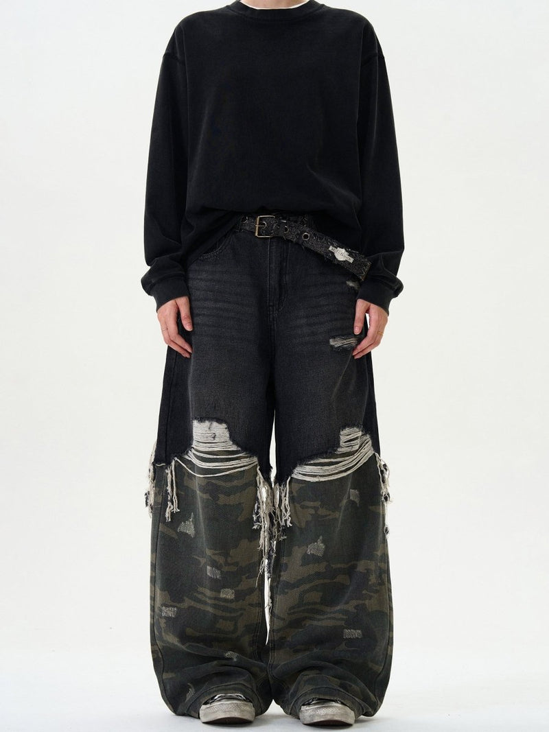 Damaged Wide Denim Pants OR4601 - 韓国メンズファッション通販 - ORUN - 