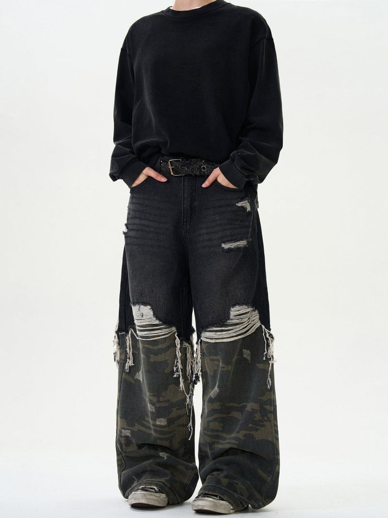 Damaged Wide Denim Pants OR4601 - 韓国メンズファッション通販 - ORUN - 