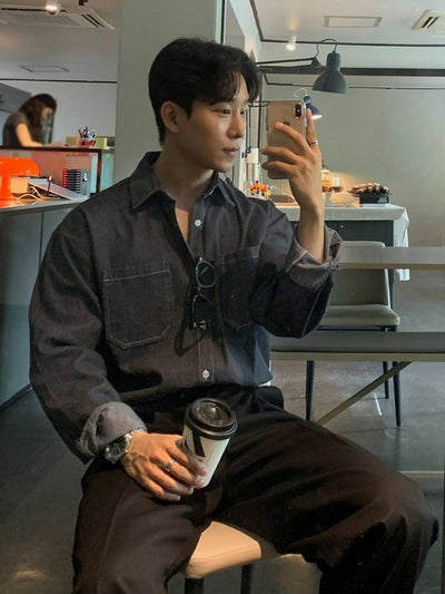 Denim long - sleeved shirt OR4671 - 韓国メンズファッション通販 - ORUN - 