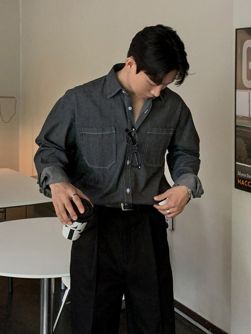Denim long - sleeved shirt OR4671 - 韓国メンズファッション通販 - ORUN - 