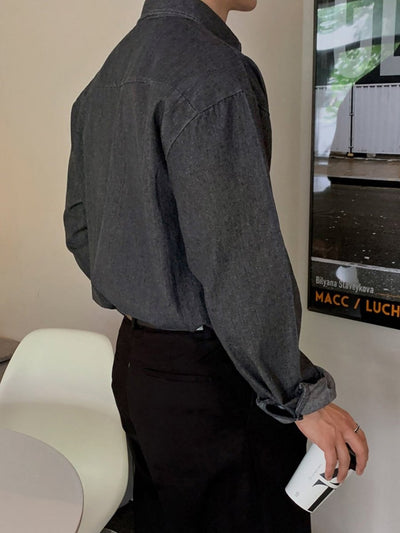 Denim long - sleeved shirt OR4671 - 韓国メンズファッション通販 - ORUN - 