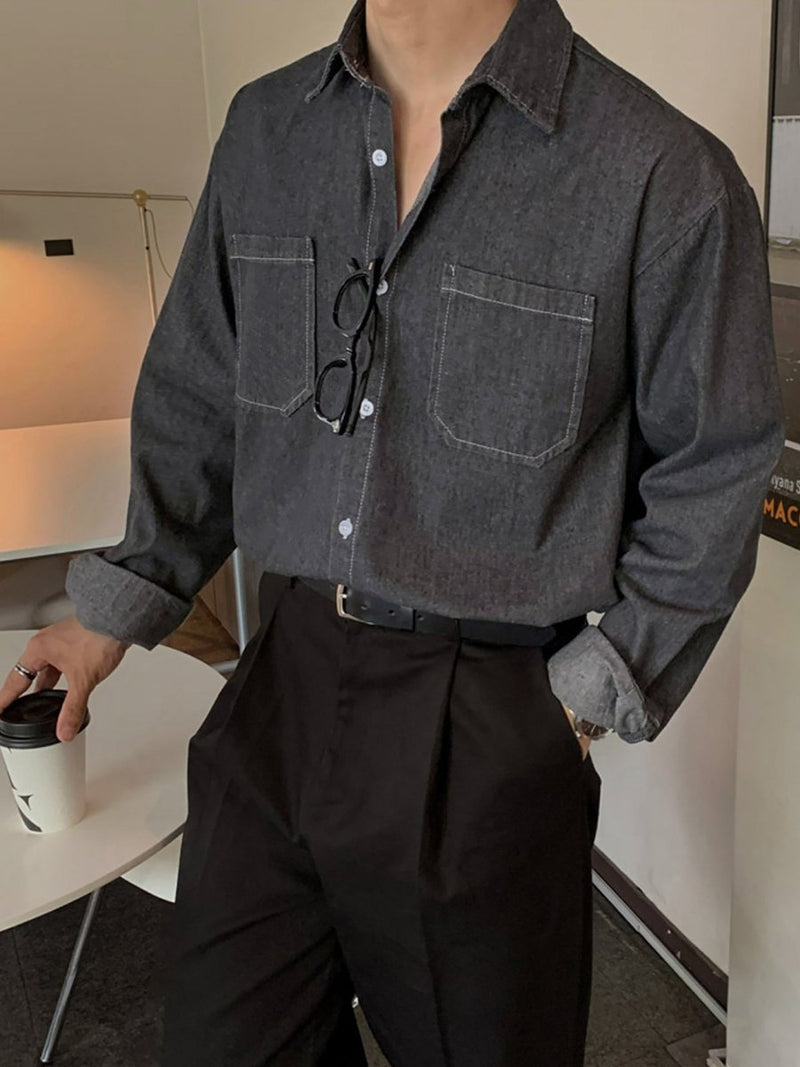 Denim long - sleeved shirt OR4671 - 韓国メンズファッション通販 - ORUN - 