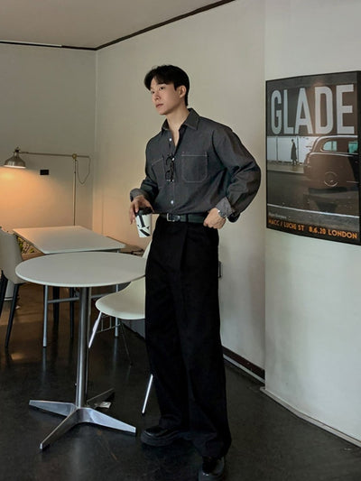 Denim long - sleeved shirt OR4671 - 韓国メンズファッション通販 - ORUN - 