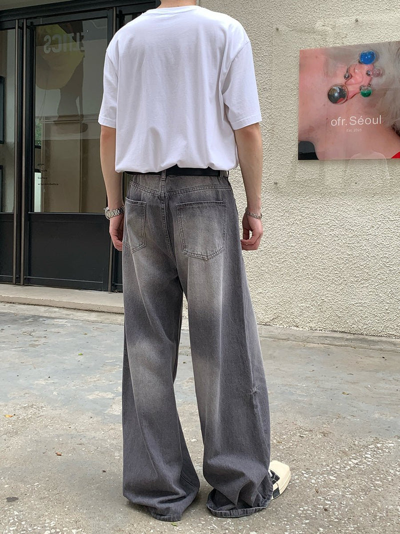 ウォッシュ加工ワイドデニムパンツ / denim pants OR4457 - 韓国メンズファッション通販 - ORUN - 