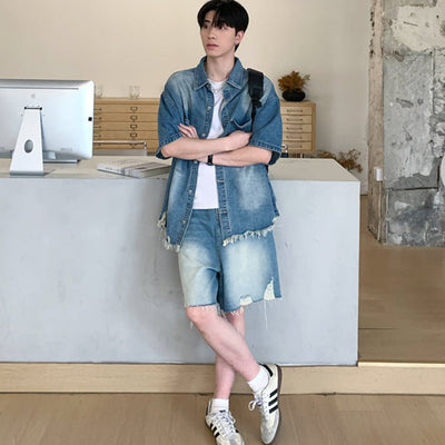 Denim short sleeve jacket set OR4476 - 韓国メンズファッション通販 - ORUN - 