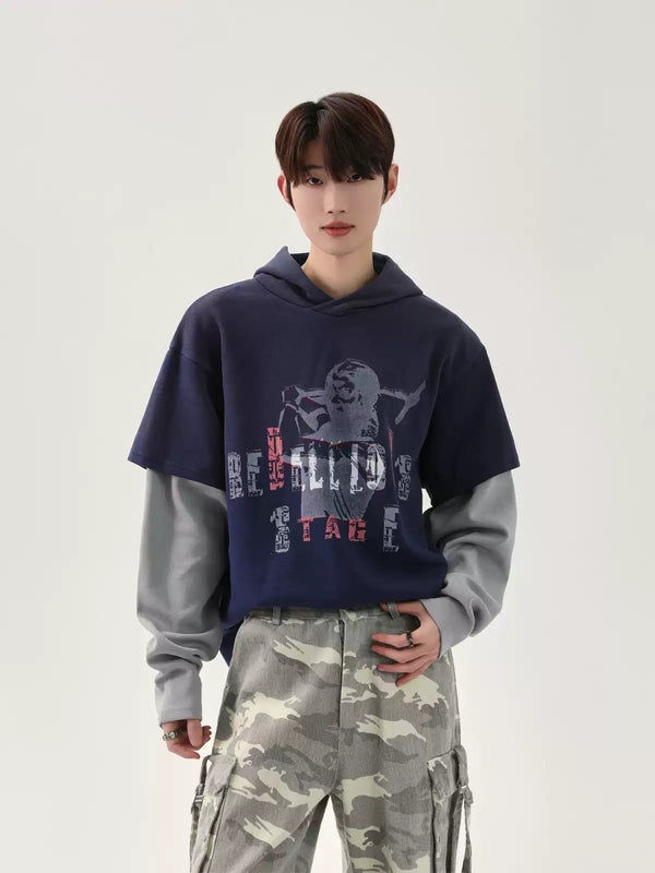 Distressed fake two-piece hoodie OR4111