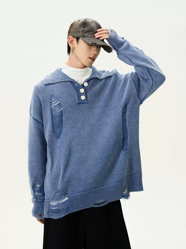 Distressed knit polo shirt OR3911