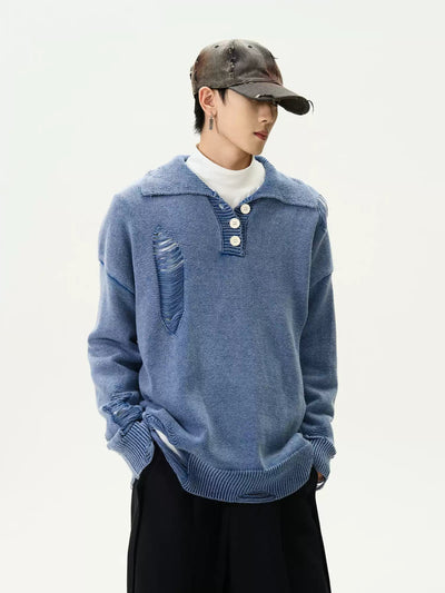 Distressed knit polo shirt OR3911 - ORUN