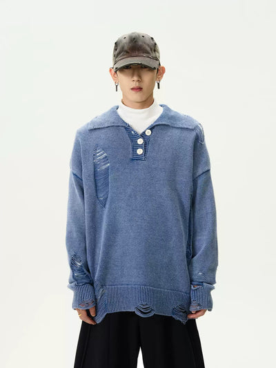 Distressed knit polo shirt OR3911 - ORUN