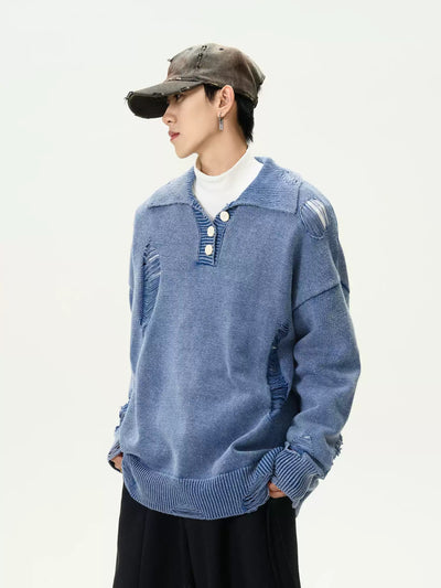 Distressed knit polo shirt OR3911 - ORUN