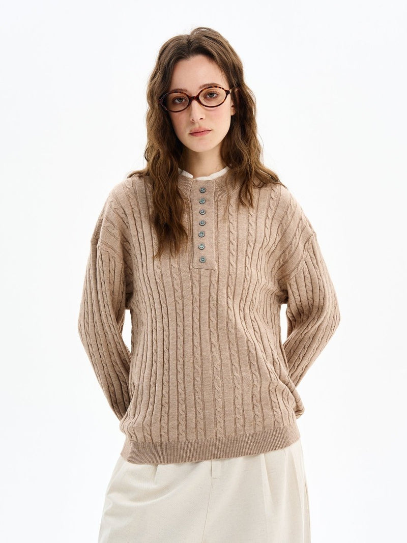 Double Layer Henley Collar Button Sweater OR4613 - 韓国メンズファッション通販 - ORUN - 