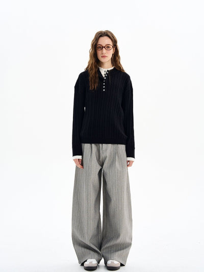 Double Layer Henley Collar Button Sweater OR4613 - 韓国メンズファッション通販 - ORUN - 