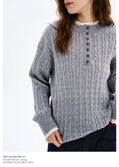 Double Layer Henley Collar Button Sweater OR4613 - 韓国メンズファッション通販 - ORUN - 