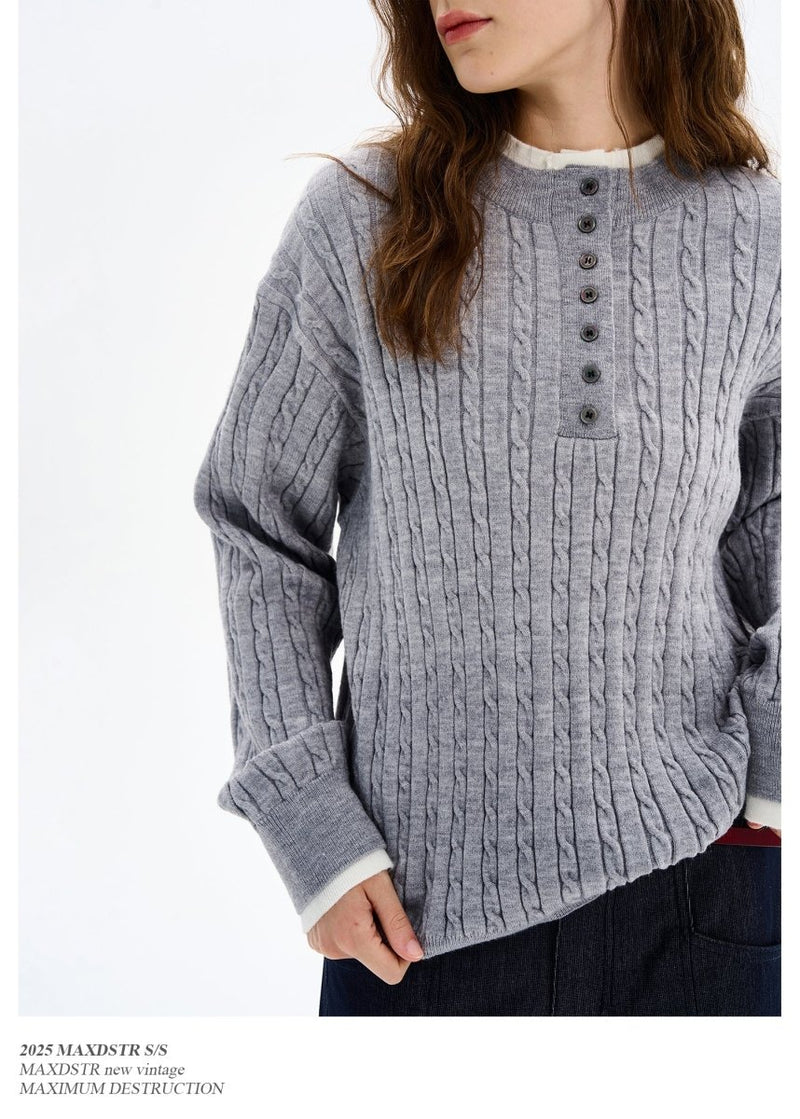 Double Layer Henley Collar Button Sweater OR4613 - 韓国メンズファッション通販 - ORUN - 