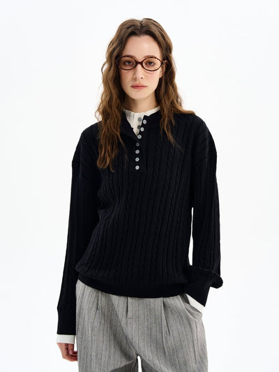 Double Layer Henley Collar Button Sweater OR4613 - 韓国メンズファッション通販 - ORUN - 