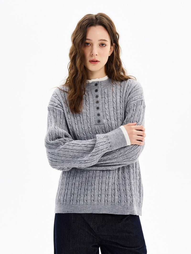 Double Layer Henley Collar Button Sweater OR4613 - 韓国メンズファッション通販 - ORUN - 