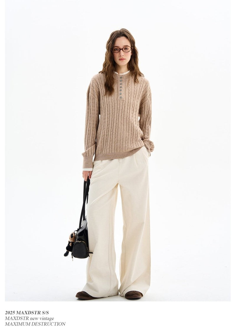 Double Layer Henley Collar Button Sweater OR4613 - 韓国メンズファッション通販 - ORUN - 