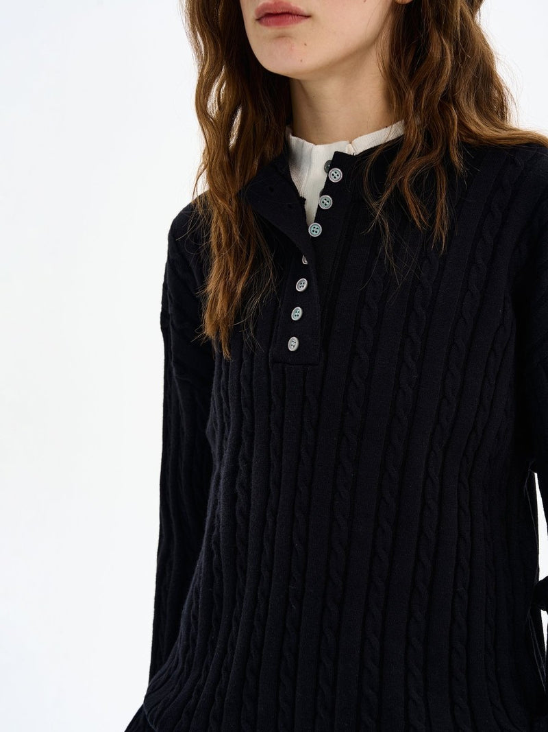 Double Layer Henley Collar Button Sweater OR4613 - 韓国メンズファッション通販 - ORUN - 