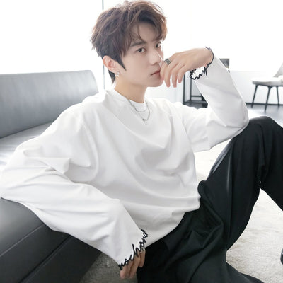 Embroidered Basic Long Sleeve T-Shirt OR4654 - 韓国メンズファッション通販 - ORUN - 