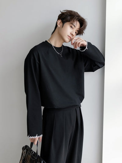Embroidered Basic Long Sleeve T-Shirt OR4654 - 韓国メンズファッション通販 - ORUN - 