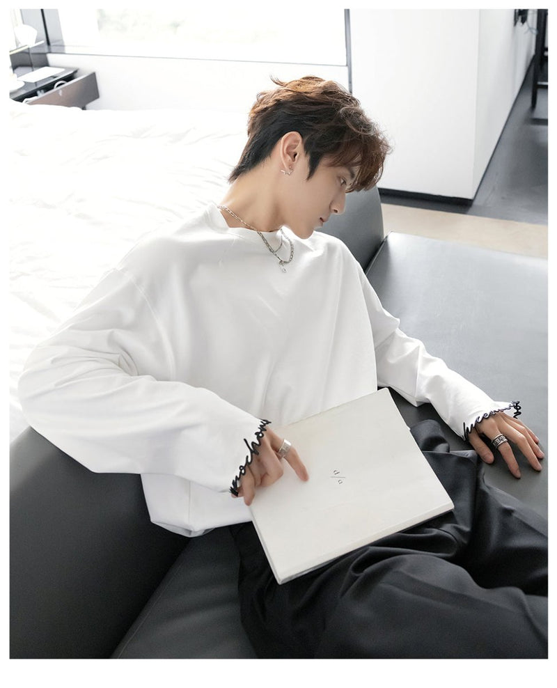 Embroidered Basic Long Sleeve T-Shirt OR4654 - 韓国メンズファッション通販 - ORUN - 