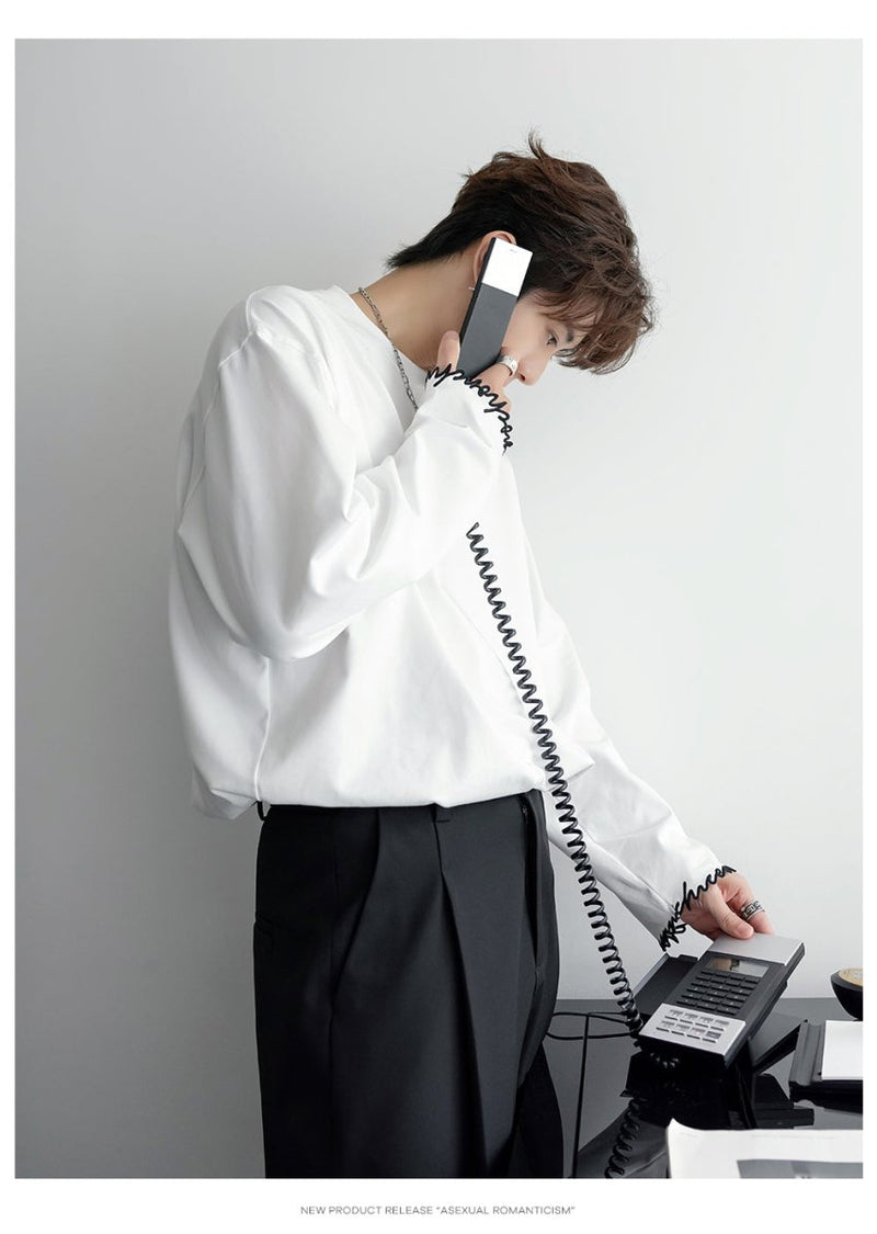 Embroidered Basic Long Sleeve T-Shirt OR4654 - 韓国メンズファッション通販 - ORUN - 