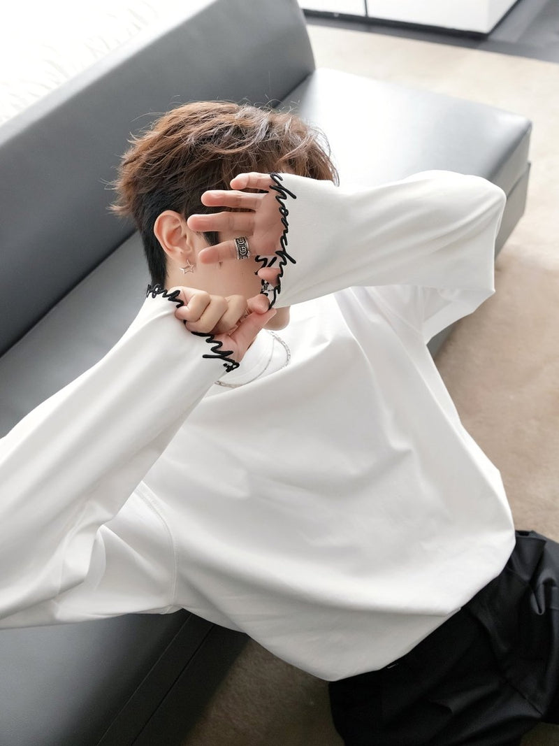Embroidered Basic Long Sleeve T-Shirt OR4654 - 韓国メンズファッション通販 - ORUN - 