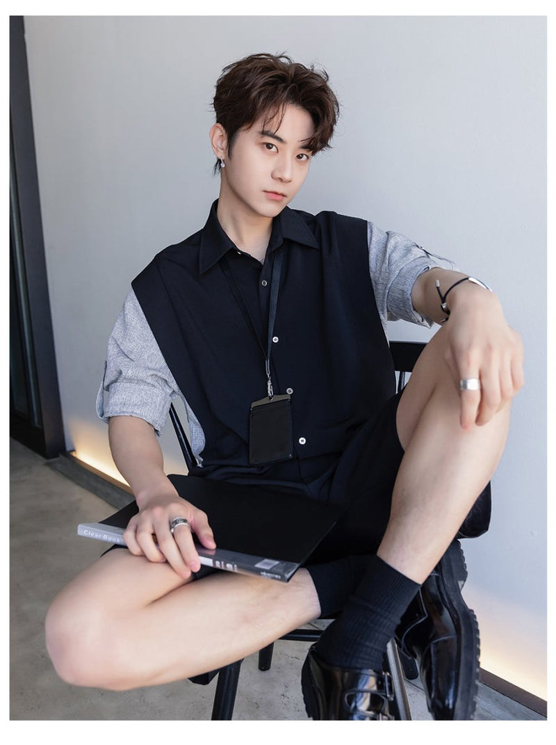Fake two piece short sleeve shirt OR4254 - ORUN