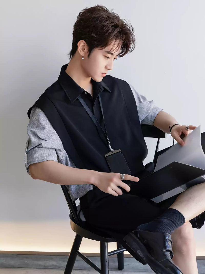 Fake two piece short sleeve shirt OR4254 - ORUN