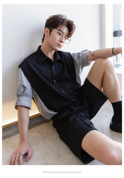Fake two piece short sleeve shirt OR4254 - ORUN
