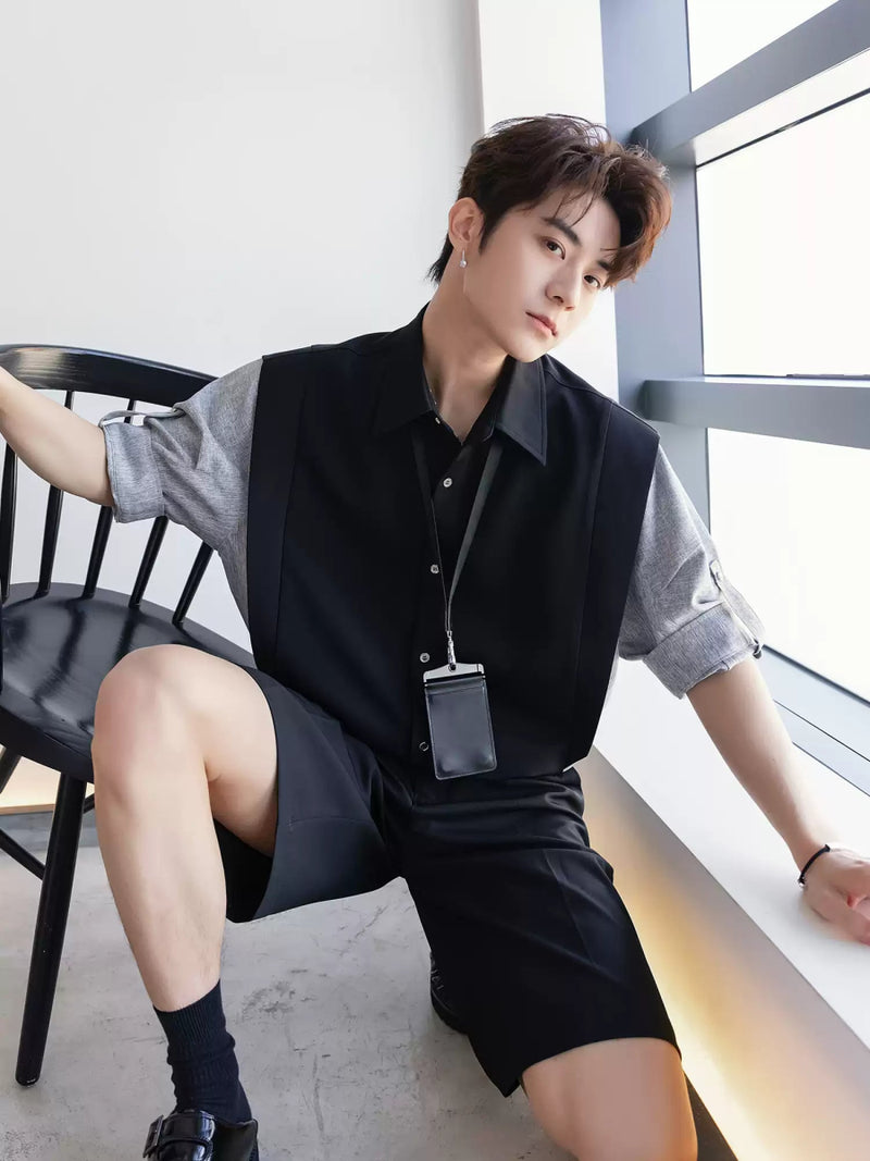 Fake two piece short sleeve shirt OR4254 - ORUN