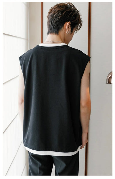 Fake two-piece sleeveless T-shirt OR2955 - ORUN