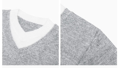 Fake two - piece V - neck knit OR3609 - ORUN