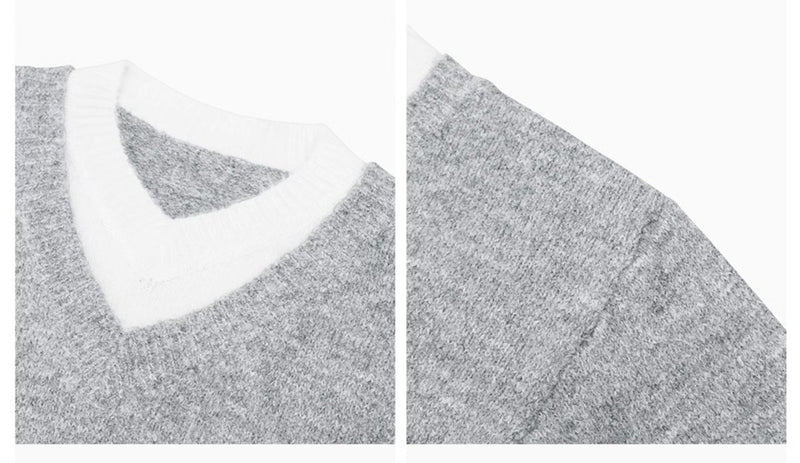 Fake two - piece V - neck knit OR3609 - ORUN