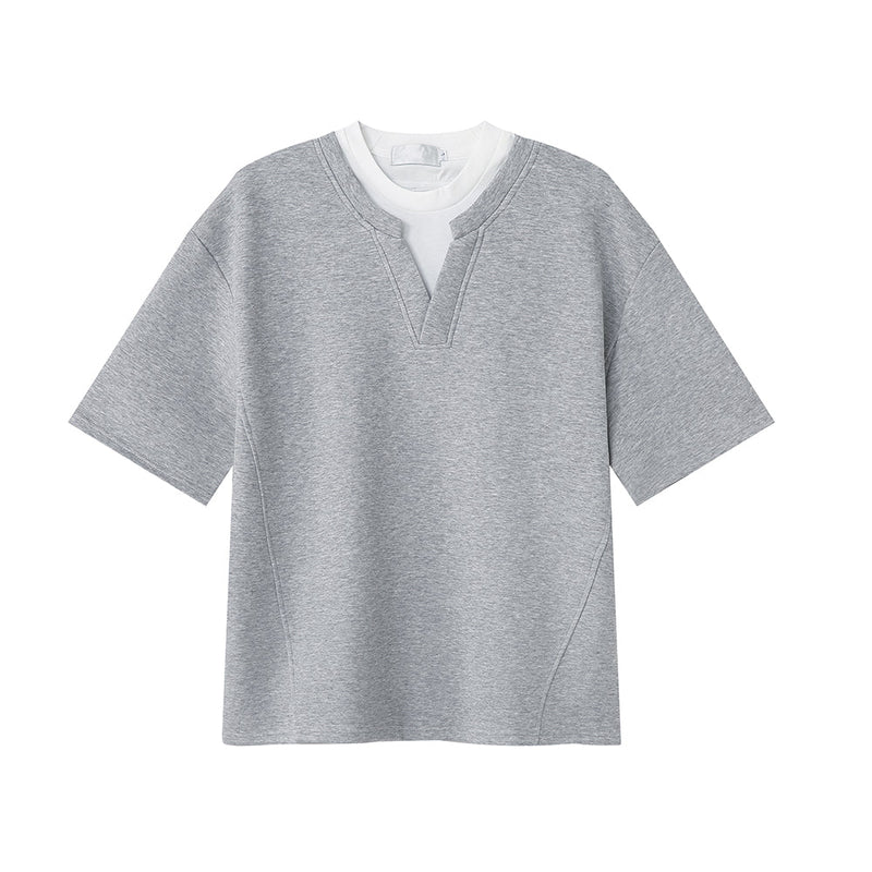 Fake two-piece V-neck T-shirt OR2937 - ORUN