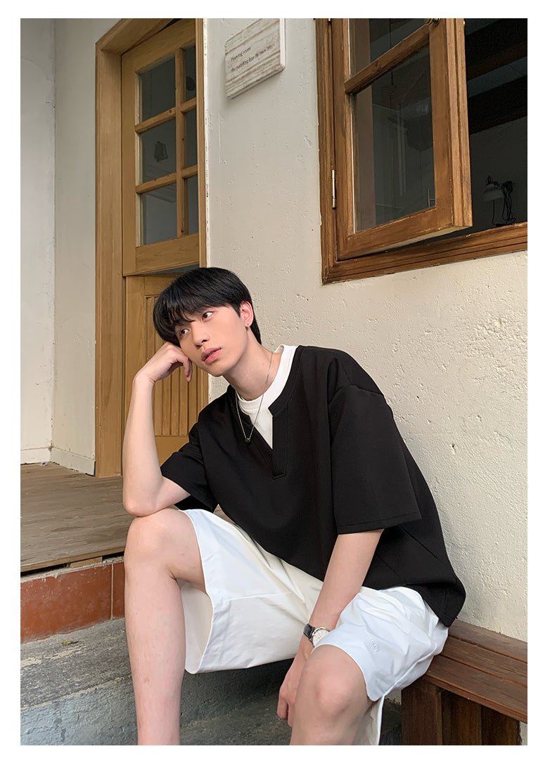 Fake two-piece V-neck T-shirt OR2937 - ORUN