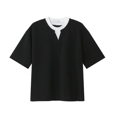 Fake two-piece V-neck T-shirt OR2937 - ORUN