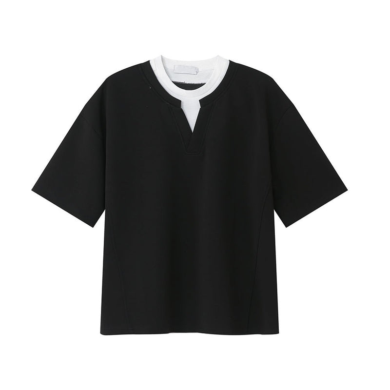 Fake two-piece V-neck T-shirt OR2937 - ORUN