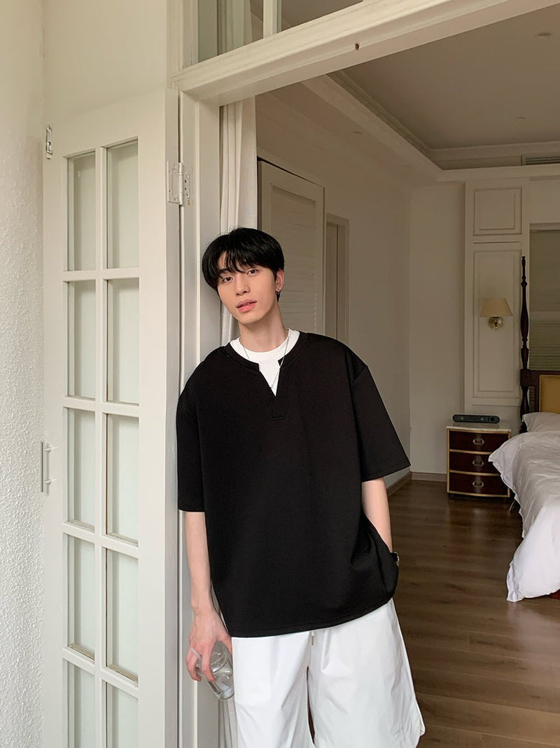 Fake two-piece V-neck T-shirt OR2937 - ORUN